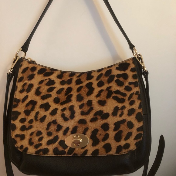 Talbots black/leopard leather crossbody bag - Picture 3 of 6